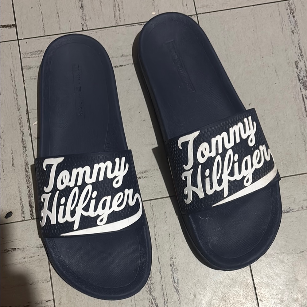 Tommy Hilfiger Dark Blue Slides with White Logo